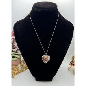 Art Deco 12K Gold Filled Heart Photo Locket Pendant Necklace Natural Diamond